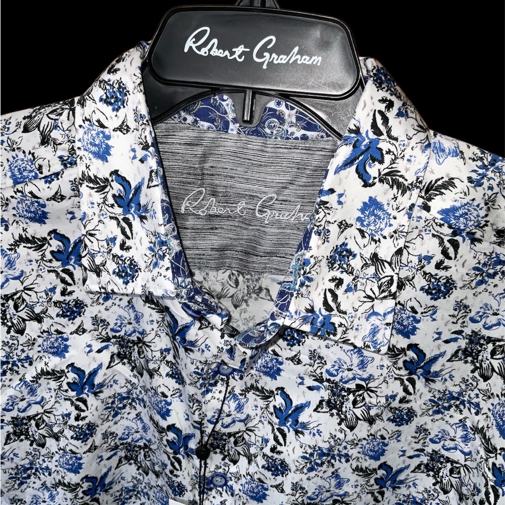 Robert Graham Blue Floral Men's Shirt Large reg fit - Picture 2 of 5